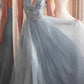 Ladivine CD0217 Long A-Line Strapless Sequin Bodice Glitter Tulle Skirt Dress