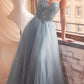 Ladivine CD0217 Long A-Line Strapless Sequin Bodice Glitter Tulle Skirt Dress