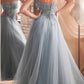 Ladivine CD0217 Long A-Line Strapless Sequin Bodice Glitter Tulle Skirt Dress