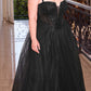 Ladivine CD0217 Long A-Line Strapless Sequin Bodice Glitter Tulle Skirt Dress