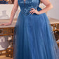 Ladivine CD0217 Long A-Line Strapless Sequin Bodice Glitter Tulle Skirt Dress