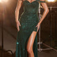 Ladivine CD0218 Long Strapless Sequin Gown Slit With Removable Sash