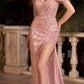 Ladivine CD0218 Long Strapless Sequin Gown Slit With Removable Sash