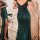 Ladivine CD0219 Long Off the Shoulder Sequin and Beaded Gown