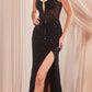 Ladivine CD0220 Long Fitted Sexy Slit Formal Sequin Gown