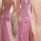Ladivine CD0220 Long Fitted Sexy Slit Formal Sequin Gown