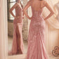 CLEARANCE - Ladivine CD0220 Long Fitted Slit Smokey Blue Sequin Gown (Size 8)