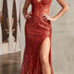 Ladivine CD0227 Long Strapless Embellished Beaded Formal Gown