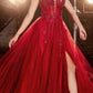 Ladivine CD0230 Long Strapless Layered Tulle Leg Slit Ballgown