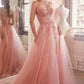 Ladivine CD0230 Long Strapless Layered Tulle Leg Slit Ballgown