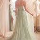 Ladivine CD0230 Long Strapless Layered Tulle Leg Slit Ballgown