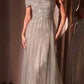 CLEARANCE - Ladivine CD0238 Off The Shoulder A-Line Beaded Black/Nude Gown (Size 10)
