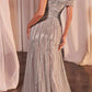 CLEARANCE - Ladivine CD0238 Off The Shoulder A-Line Beaded Black/Nude Gown (Size 10)