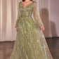 Ladivine CD0240 Dress Long Sleeve A-Line Beaded Gown