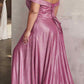 Cinderella Divine CD210C Off The Shoulder A-Line Gown Metallic Glitter