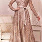 Cinderella Divine CD233 Long Sleeve Embellished Ball Gown