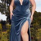 Cinderella Divine CD235 Long Velvet Gathered Fitted Dress