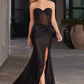 Ladivine CD2408 Dress Strapless Fitted Satin & Hot Stone Dress