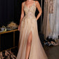 Ladivine CD2412 Magical A-Line Floral Applique Glitter Tulle Gown