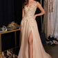 Ladivine CD2412 Magical A-Line Floral Applique Glitter Tulle Gown