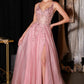Ladivine CD2412 Magical A-Line Floral Applique Glitter Tulle Gown
