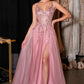 Ladivine CD2412 Magical A-Line Floral Applique Glitter Tulle Gown