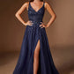 Ladivine CD2412 Magical A-Line Floral Applique Glitter Tulle Gown