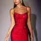 Ladivine CD2423 Sleek Satin Shimmering Fitted Mini Dress