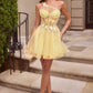 Ladivine CD2431 One-Shoulder Floral Appliqué Corset Homecoming Dress