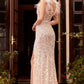 Cinderella Divine CD248 Floor Length Feather Strap Iridescent Sequins Gown
