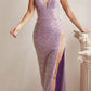 Ladivine CD258 Floor Length Iridescent Fitted Sequin Gown