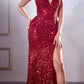 Ladivine CD258 Floor Length Iridescent Fitted Sequin Gown