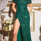 Ladivine CD260 Long Off the Shoulder Sequin Gown with Slit