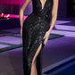 Ladivine CD279 Long Draped Fitted Sequin Formal Gown with Slit