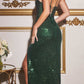 Ladivine CD279 Long Draped Fitted Sequin Formal Gown with Slit