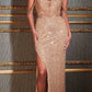 Cinderella Divine CD290 Strapless Sequin Dress with Beaded Draped Shoulders