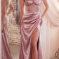 Ladivine CD295 Long Daisy Motif Embellished Bodice Satin Corset Gown