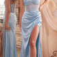 Ladivine CD295 Long Daisy Motif Embellished Bodice Satin Corset Gown