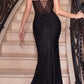 Ladivine CD307 Long Fitted Glittered Gown with Crystal Details and Slit