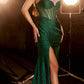 Ladivine CD307 Long Fitted Glittered Gown with Crystal Details and Slit