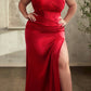 Ladivine CD326 Long Strapless Soft Satin Dress Boned Bodice