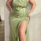 Ladivine CD326 Long Strapless Soft Satin Dress Boned Bodice