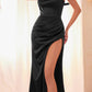 Ladivine CD327 Long One Shoulder Satin Draped Dress