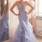 Ladivine CD332 Long Layered Tulle Tiered Mermaid Gown Sheer Boned Bodice