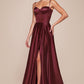 Ladivine CD337 Long A-Line Slit Satin Bustier Dress