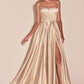 Ladivine CD337 Long A-Line Slit Satin Bustier Dress