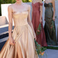 Ladivine CD337 Long A-Line Slit Satin Bustier Dress