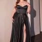Ladivine CD337C Long A-Line Slit Satin Bustier Prom Dress