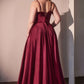 Ladivine CD337C Long A-Line Slit Satin Bustier Prom Dress