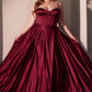 Ladivine CD337C Long A-Line Slit Satin Bustier Prom Dress
